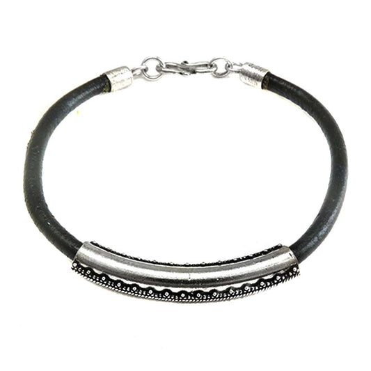 Latest Trend 925 Sterling Silver Leather Bracelet Jewelry A85