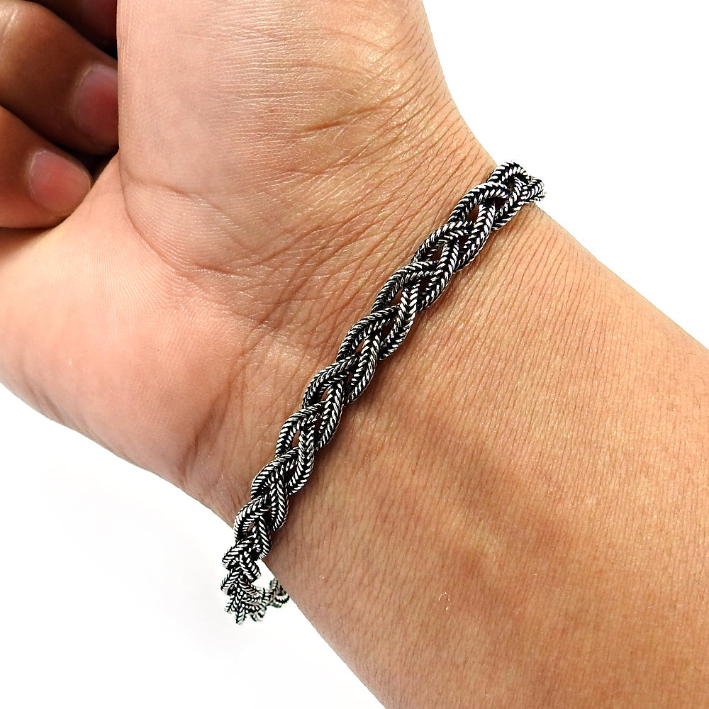 101 Solid 925 Sterling Oxidized Silver Intertwined Chains Bracelet