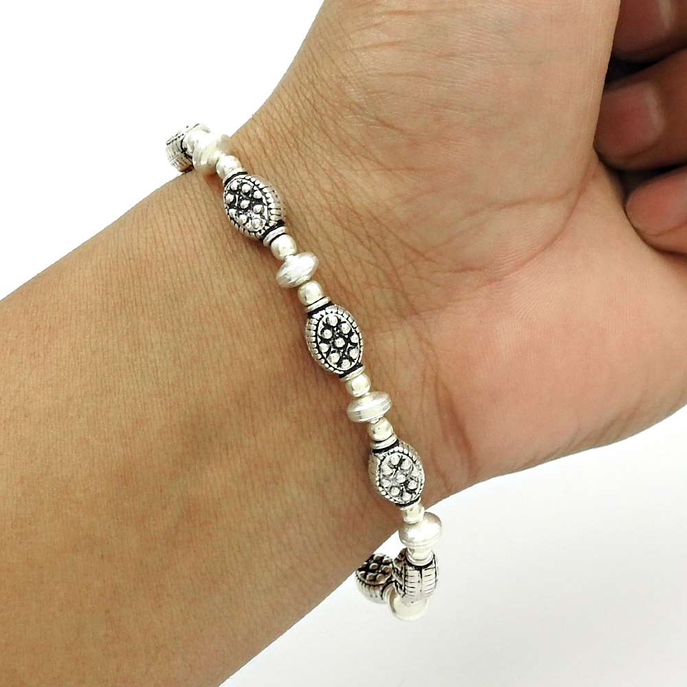 Handmade Indian Jewelry 925 Solid Sterling Silver Chain Vintage Bracelet Z17