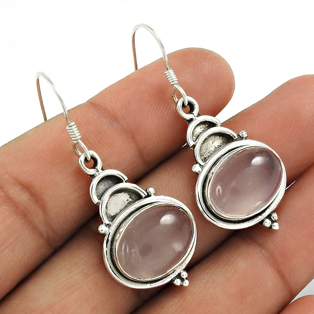 Natural Rose Quartz 925 Silver Drop/Dangle Bohemian Earrings For Girls K7