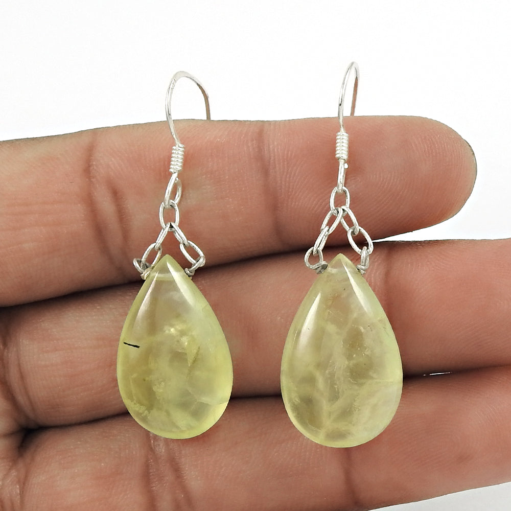 Natural Prehnite Gemstone Drop/Dangle Tribal Earrings 925 Silver For Women M7