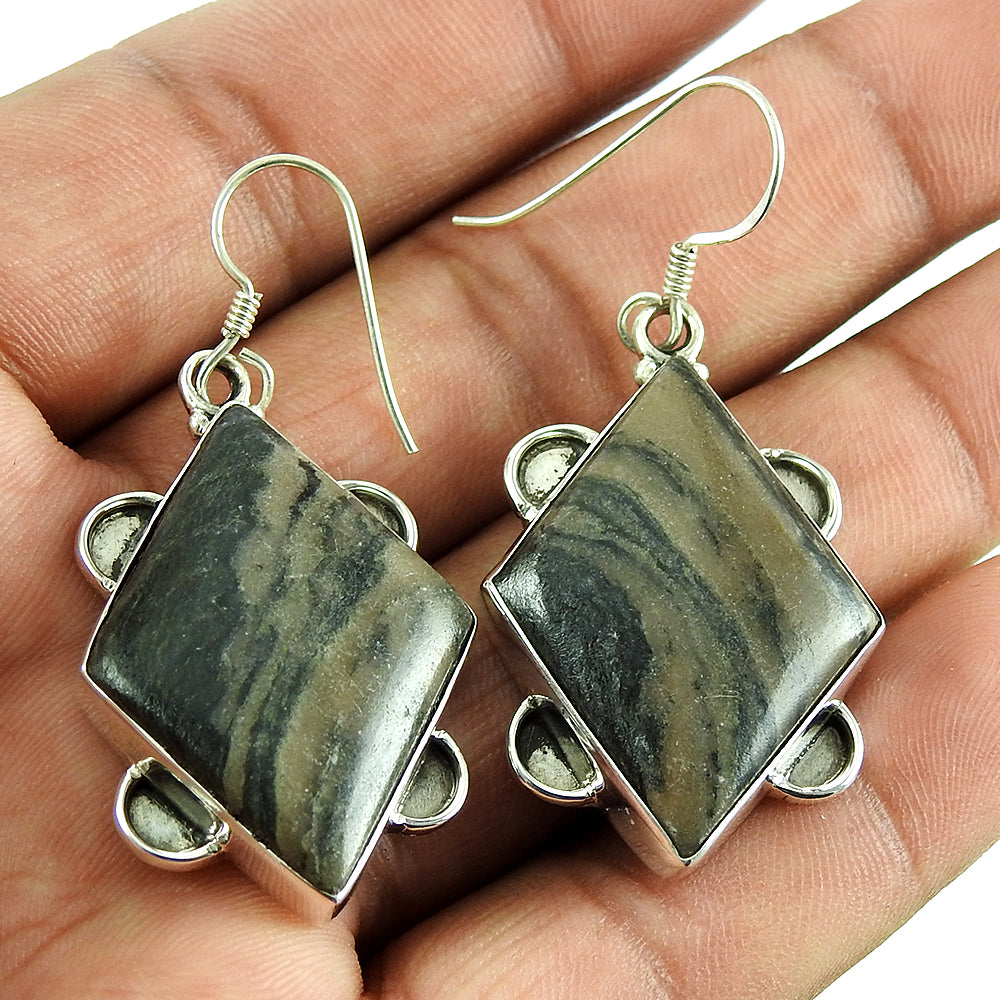 Natural Outback Jasper Gemstone Drop/Dangle Tribal Earrings 925 Silver S5