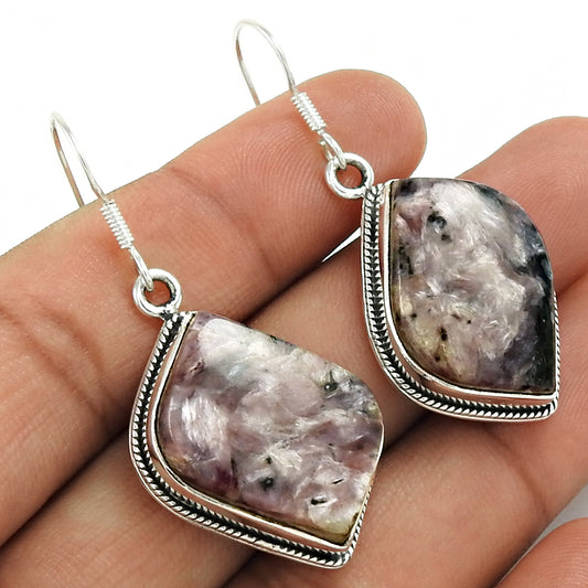 Natural Charoite Gemstone Drop/Dangle Tribal Purple Earrings 925 Silver W7