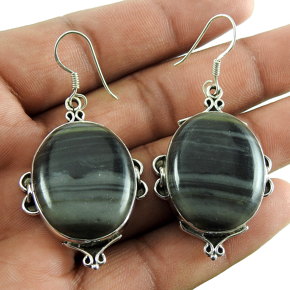 Natural Outback Jasper Gemstone Drop/Dangle Earrings 925 Sterling Silver B1