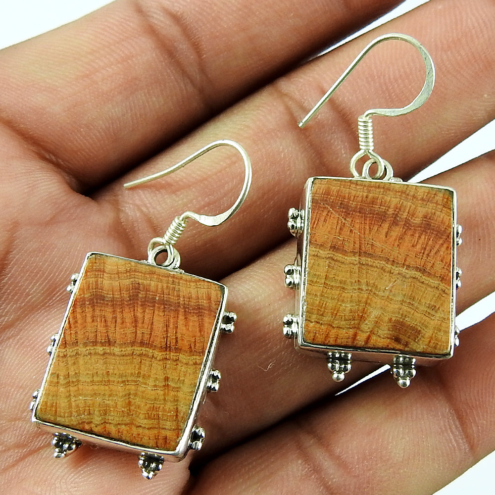 Gift For Women Drop/Dangle Bohemian Earrings 925 Silver Natural Jasper Y7