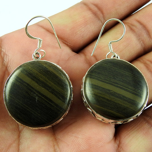 Gift For Her Natural Outback Jasper Drop/Dangle Tribal Earrings 925 Silver E8