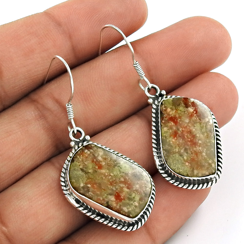 Birthday Gift For Her Natural Jasper Drop/Dangle Vintage Earrings 925 Silver G8