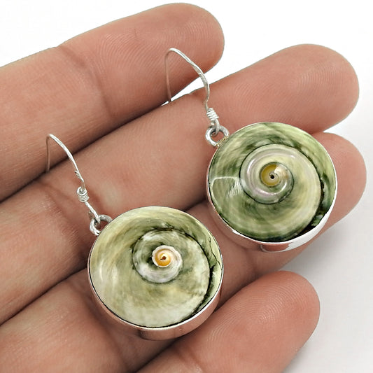 Natural Shell Gemstone Drop/Dangle Ethnic Green Earrings 925 Sterling Silver T8