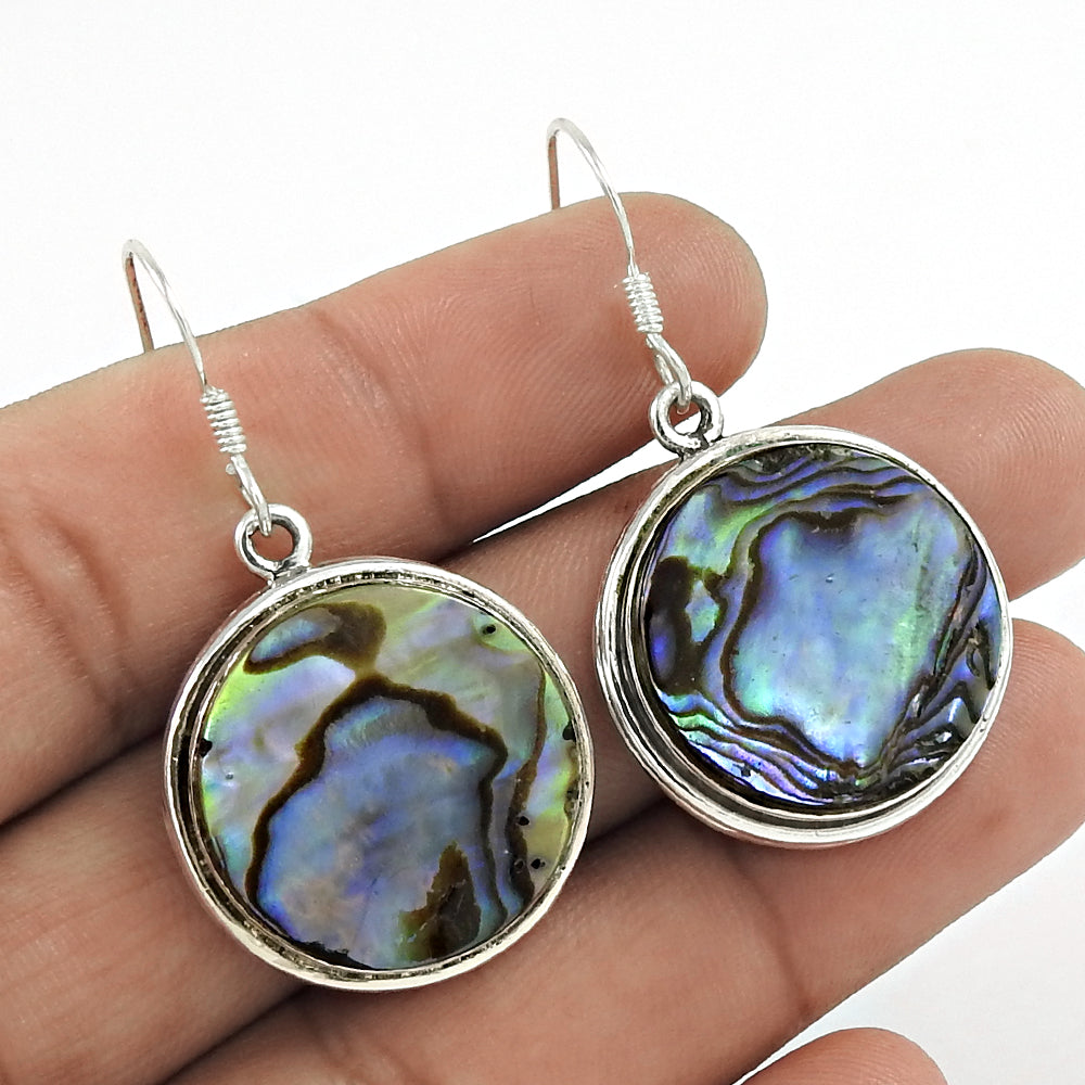 Woman Gift Abalone Shell Gemstone Earrings 925 Sterling Silver Jewelry I12