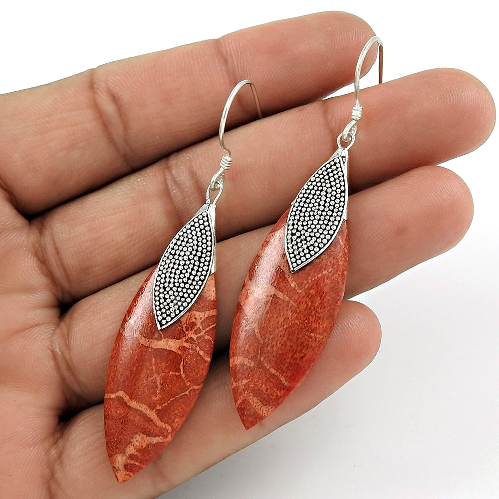 Gift For Women Drop/Dangle Boho Earrings 925 Silver Natural Sponge Coral U8