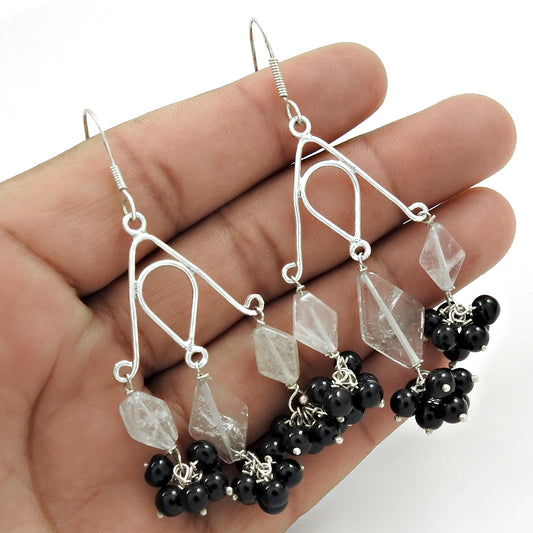 Natural Crystal Gemstone 925 Silver Drop/Dangle Tribal Earrings For Girls V8