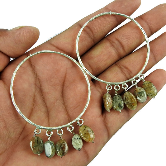 Natural Jasper Gemstone Drop/Dangle Bohemian Earrings 925 Sterling Silver X8