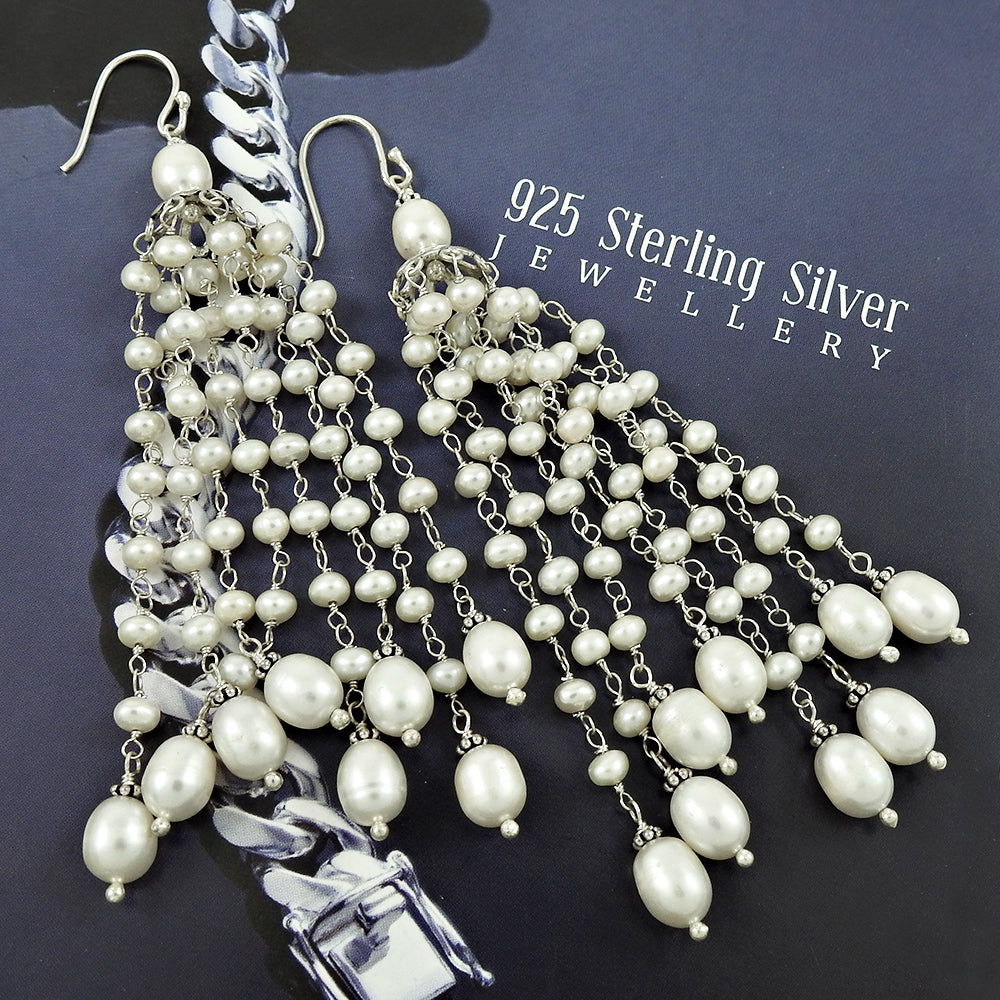 Natural Pearl Gemstone 925 Silver Drop/Dangle Ethnic Earrings For Women Z8