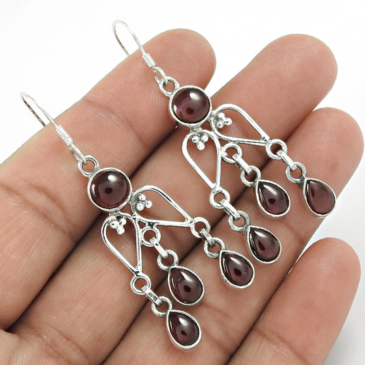 Wedding Gift For Her 925 Silver Natural Garnet Drop/Dangle Bohemian Earrings E9