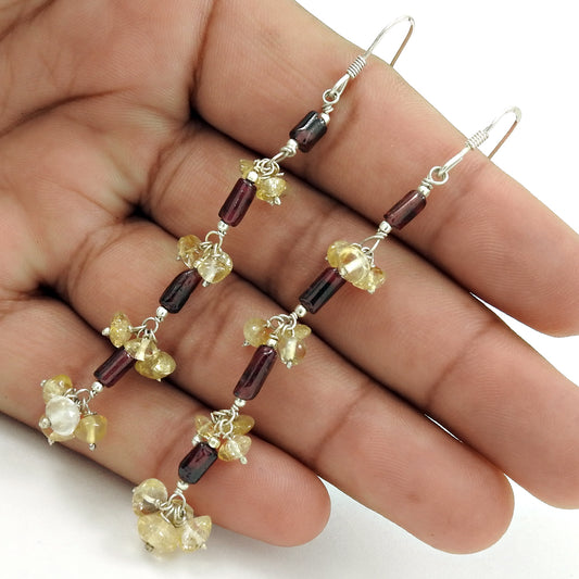 Natural Citrine Gemstone 925 Silver Drop/Dangle Bohemian Earrings For Girls C1