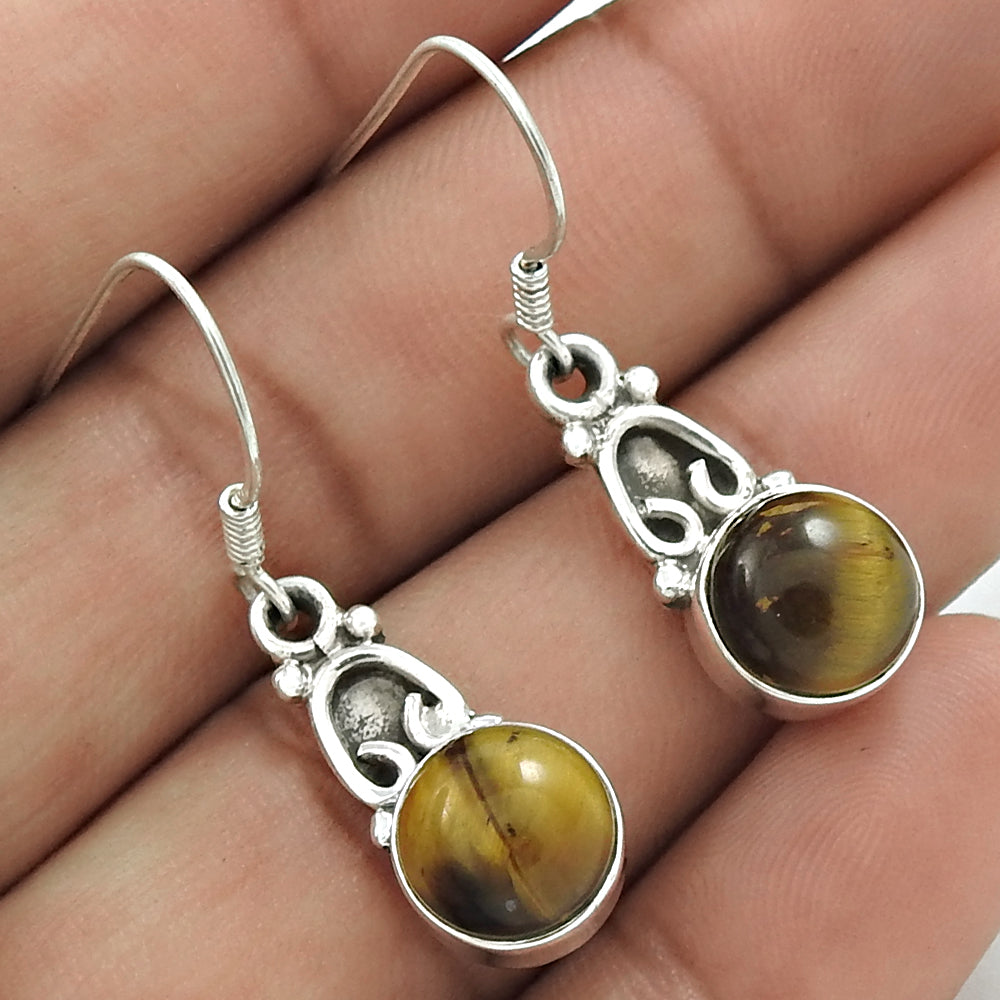 Gift For Her 925 Silver Natural Tiger'S Eye Drop/Dangle Tribal Earrings I9