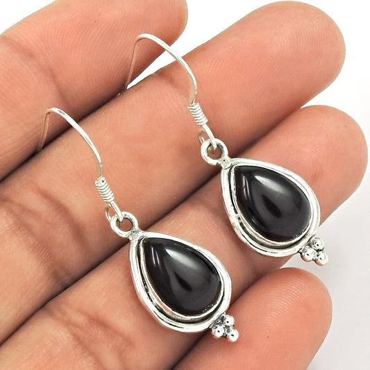 Wedding Gift For Her 925 Silver Natural Onyx Drop/Dangle Ethnic Earrings L9