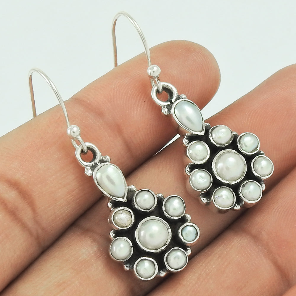 Natural Pearl Gemstone 925 Silver Drop/Dangle Boho Earrings For Girls E1