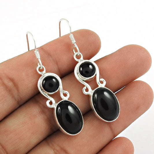 Natural Onyx Gemstone 925 Silver Drop/Dangle Bohemian Earrings For Girls V9