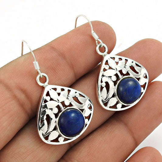 Natural Lapis Lazuli Gemstone Drop/Dangle Earrings 925 Sterling Silver F1