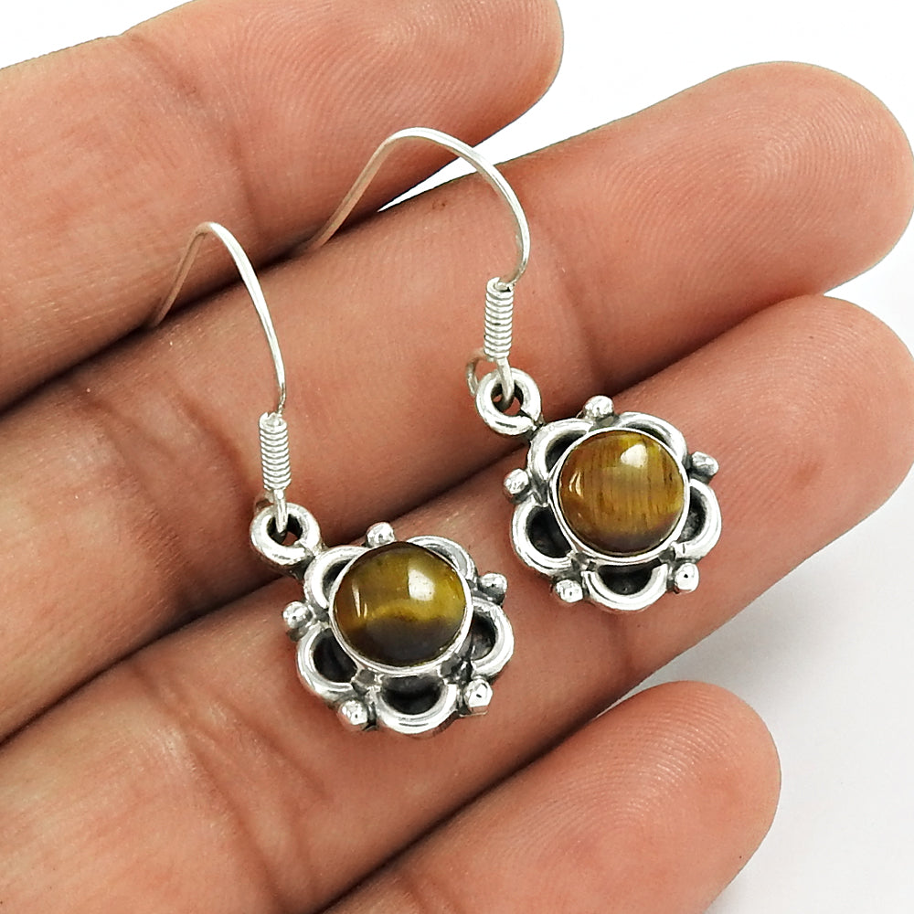 Natural Tiger'S Eye Drop/Dangle Tribal Earrings 925 Silver For Women A10