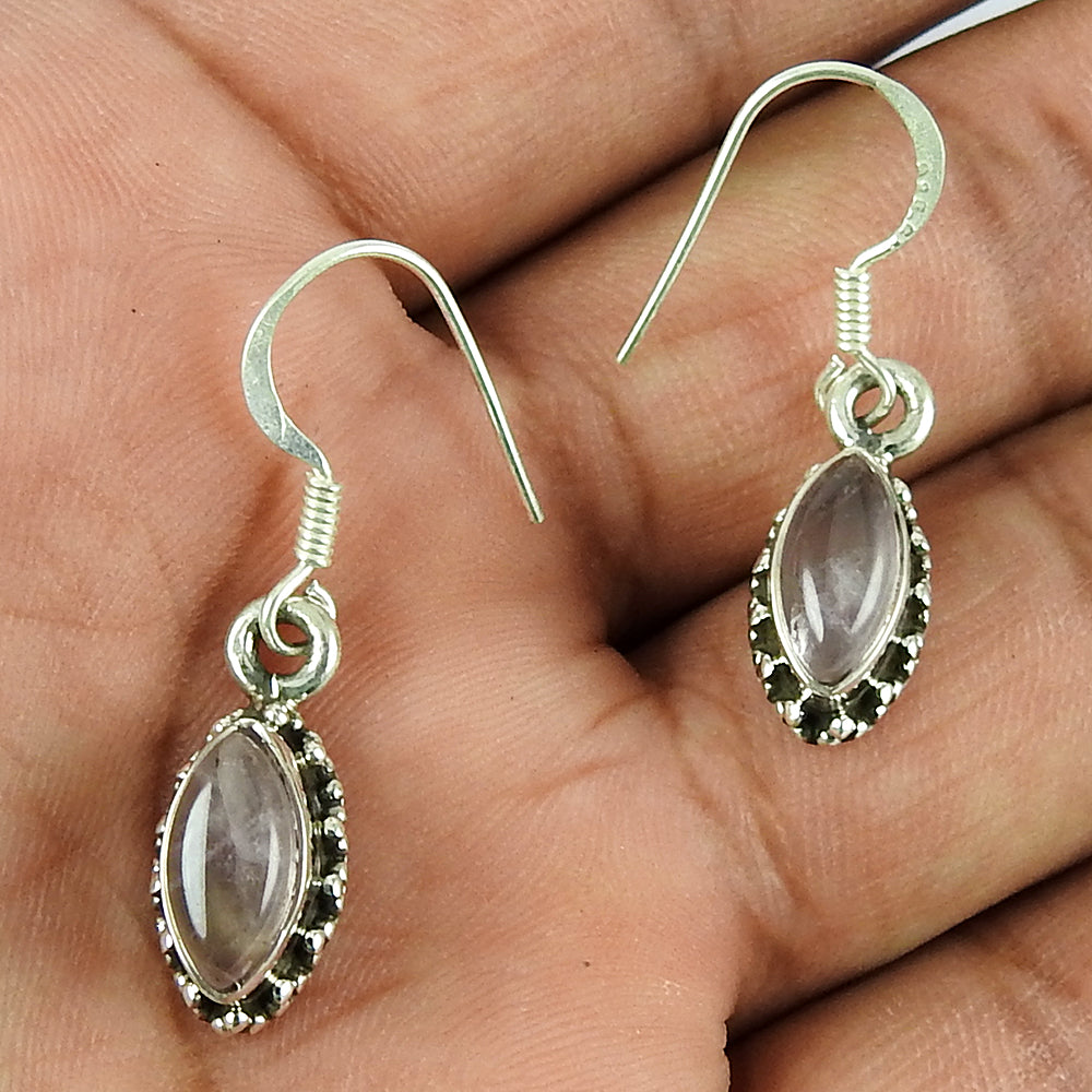 Mothers Day Gift Natural Rose Quartz Bohemian Earrings 925 Sterling Silver A1