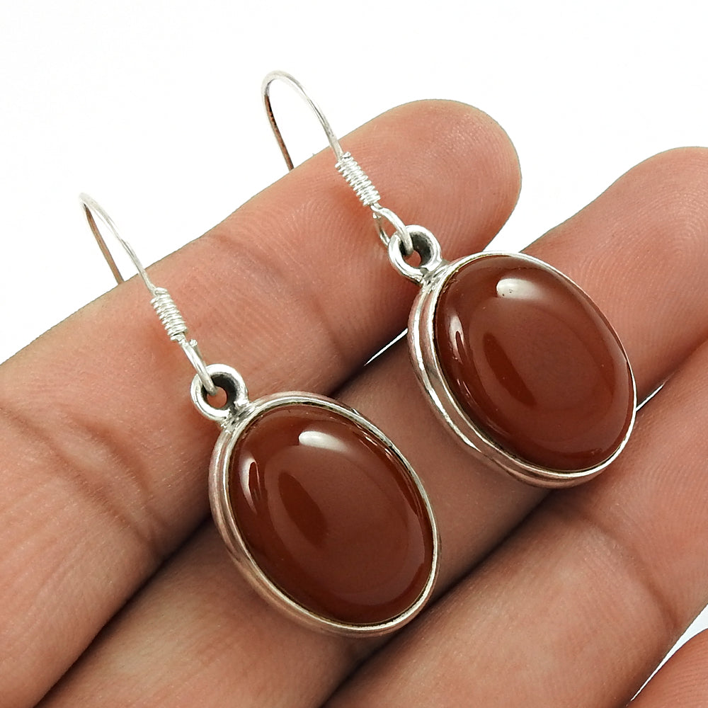 Natural Red Onyx Gemstone 925 Silver Drop/Dangle Ethnic Earrings For Women F10