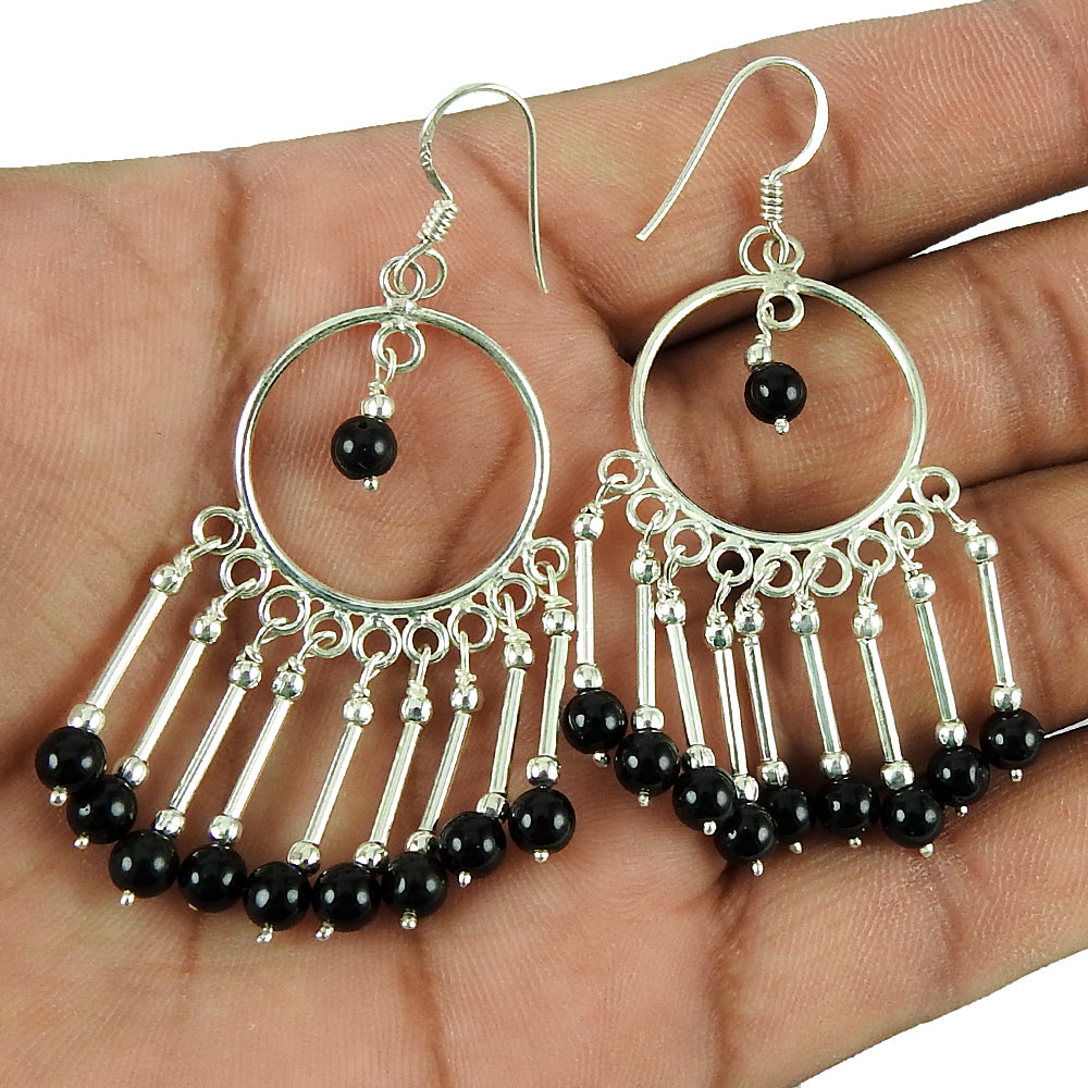 Birthday Gift For Her Natural Onyx Drop/Dangle Boho Earrings 925 Silver H10