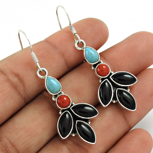 Natural Turquoise Gemstone Drop/Dangle Boho Earrings 925 Silver For Girls I10