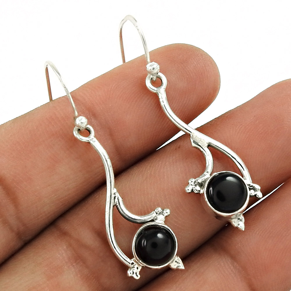 Birthday Gift For Her Natural Onyx Drop/Dangle Vintage Earrings 925 Silver K10