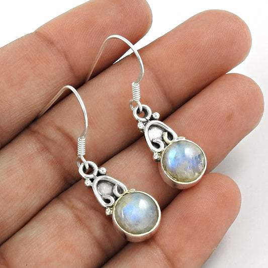 Natural Rainbow Moonstone Drop/Dangle Tribal Earrings 925 Silver L10