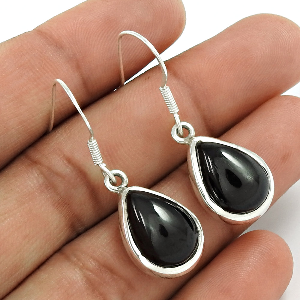 Wedding Gift For Her 925 Silver Natural Black Star Drop/Dangle Boho Earrings M10