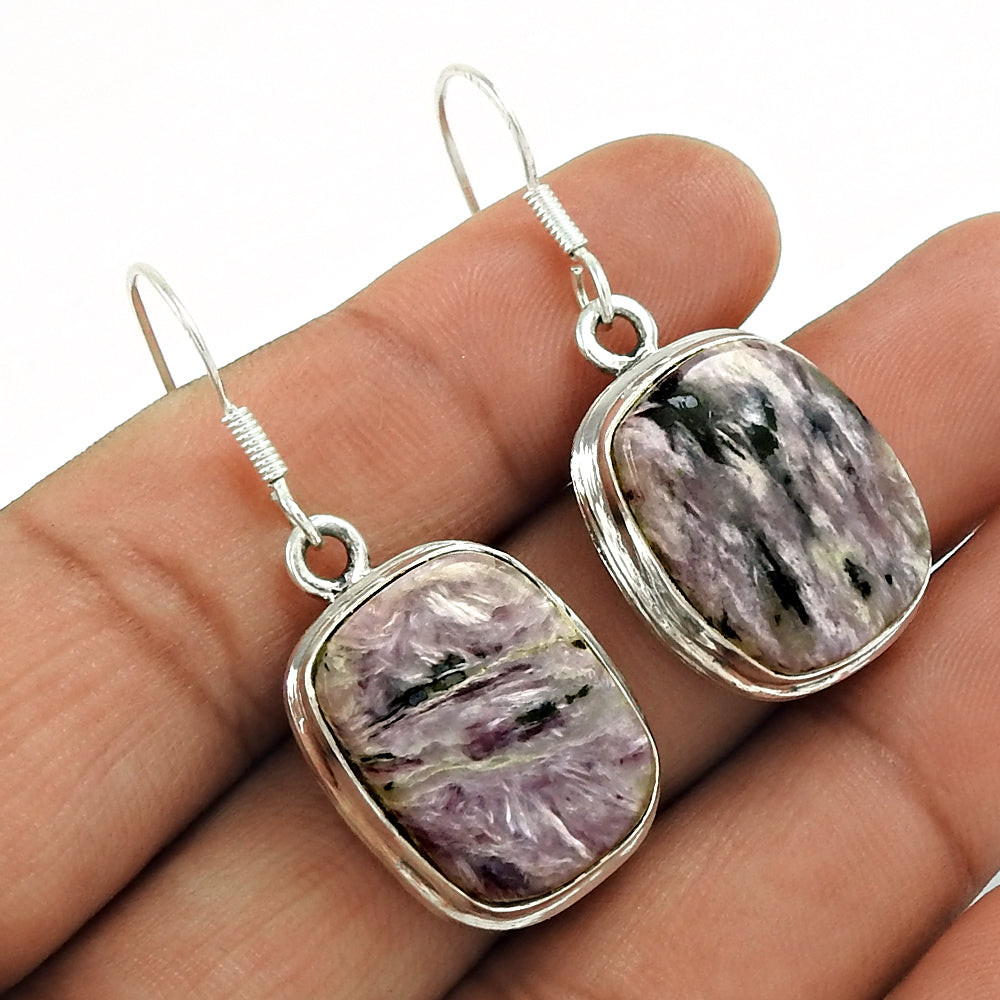 Mothers Day Gift Drop/Dangle Earrings 925 Silver Natural Charoite Gemstone I1