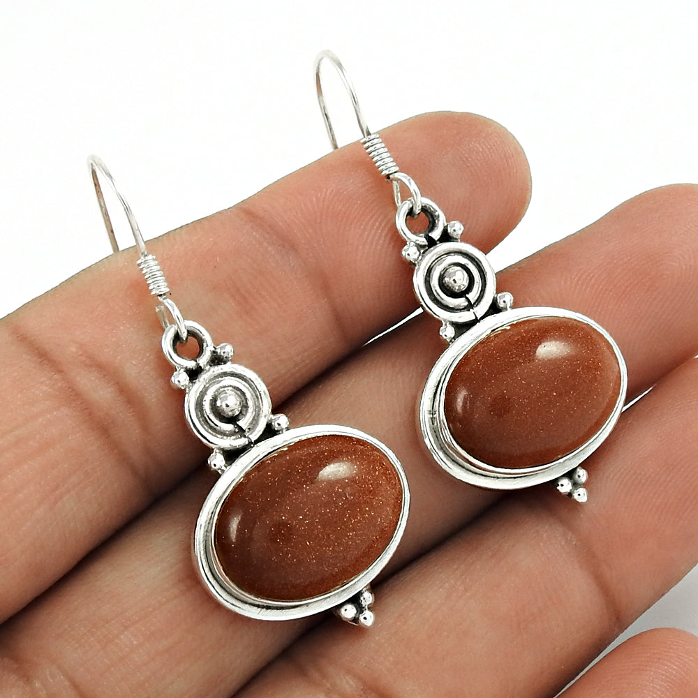 Gift For Her 925 Silver Natural Red Sun Sitara Drop/Dangle Vintage Earrings U10