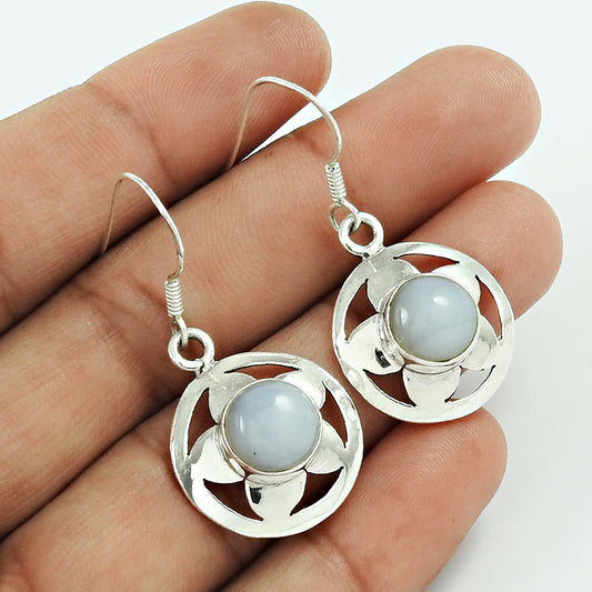 Gift For Women Drop/Dangle Tribal Earrings 925 Silver Natural Chalcedony Y10