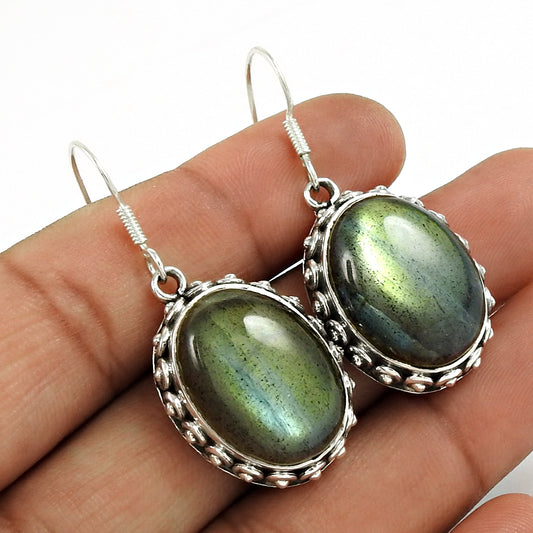 Natural Labradorite Drop/Dangle Bohemian Earrings 925 Silver For Girls Z10