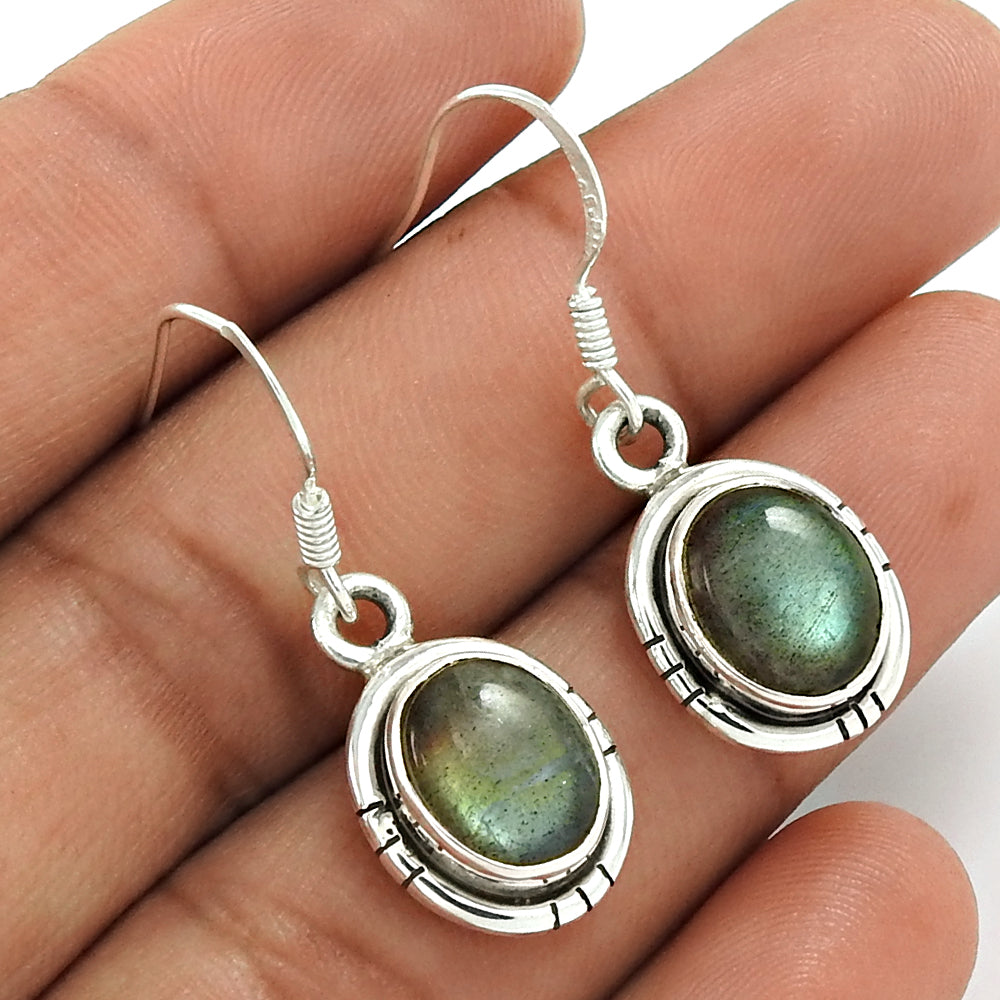 Gift For Her Natural Labradorite Drop/Dangle Boho Earrings 925 Silver B11