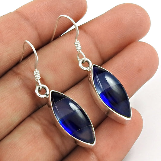 Natural Man-Made Glass Gemstone Earrings 925 Sterling Silver B1