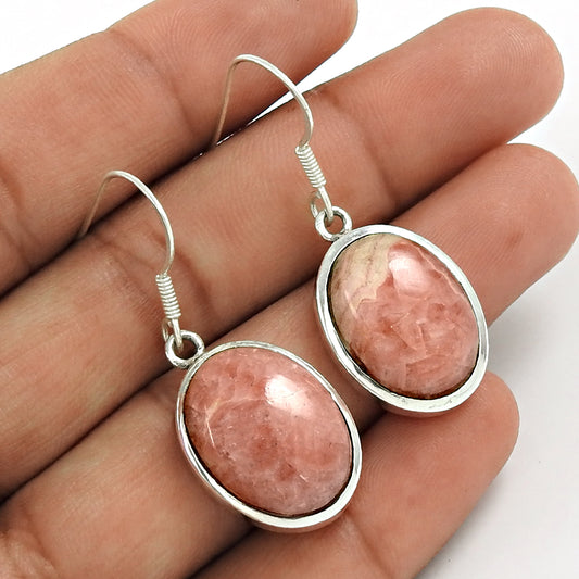 Natural Rhodochrosite Gemstone 925 Silver Earrings For Women E1