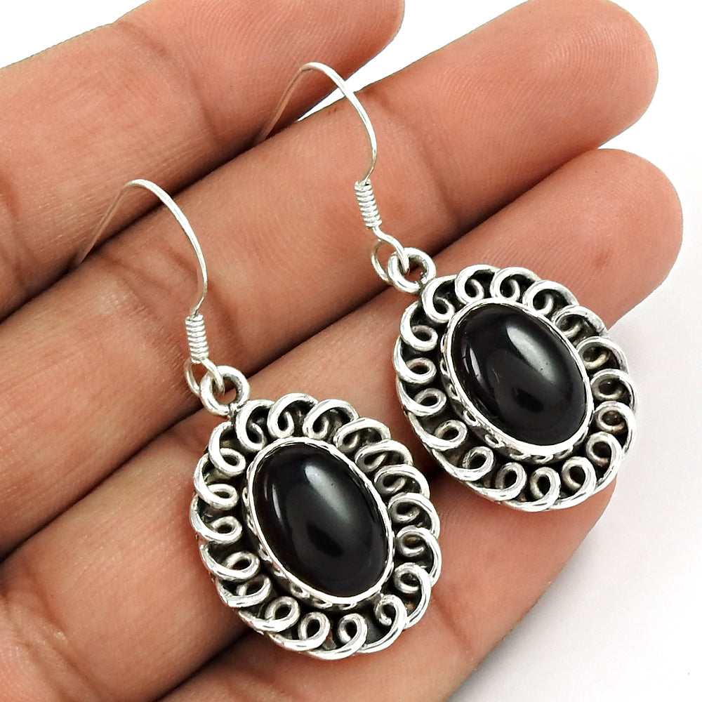 Natural Onyx Gemstone 925 Silver Drop/Dangle Bohemian Earrings For Women R11