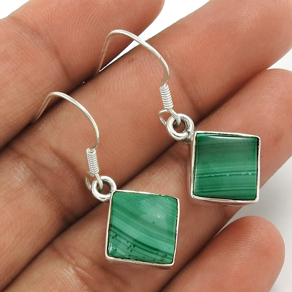 Natural Malachite Gemstone 925 Silver Mothers Day Gift Earrings For Women F1