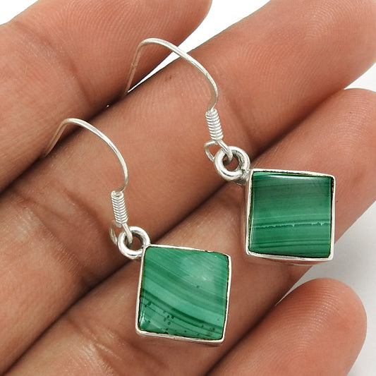 Natural Malachite Gemstone 925 Silver Mothers Day Gift Earrings For Women F1