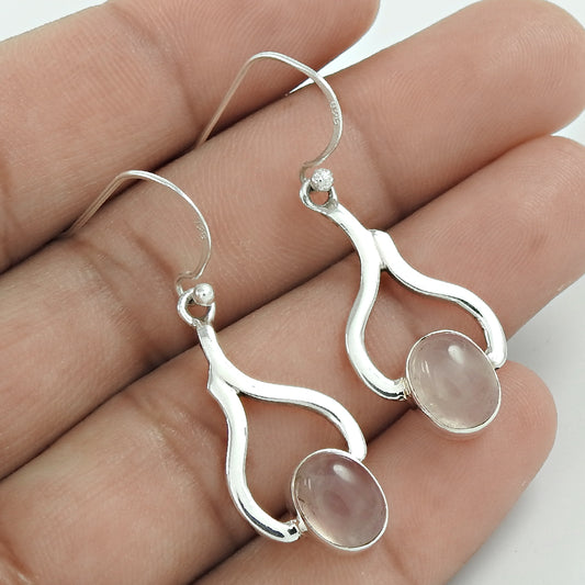 Natural Rose Quartz Drop/Dangle Ethnic Earrings 925 Silver For Girls W69