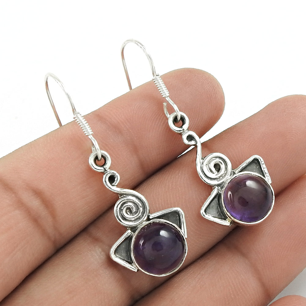 Wedding Gift For Her 925 Silver Natural Amethyst Drop/Dangle Tribal Earrings D13