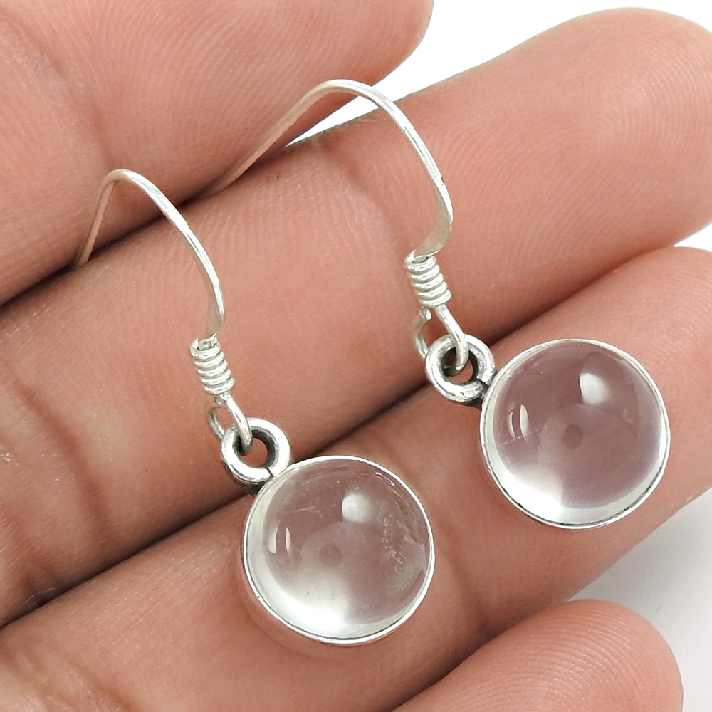 Natural Rose Quartz 925 Silver Vintage Earrings For Women Q1