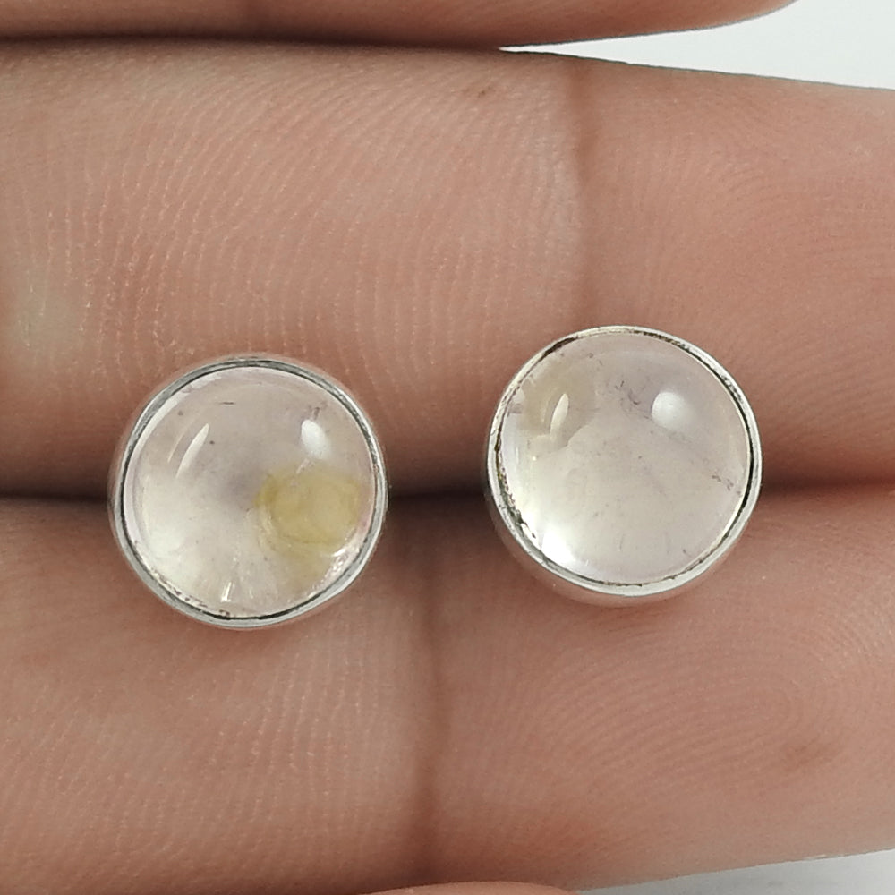 Natural Rose Quartz Gemstone Stud Mothers Day Gift Earrings 925 Sterling Silver L1