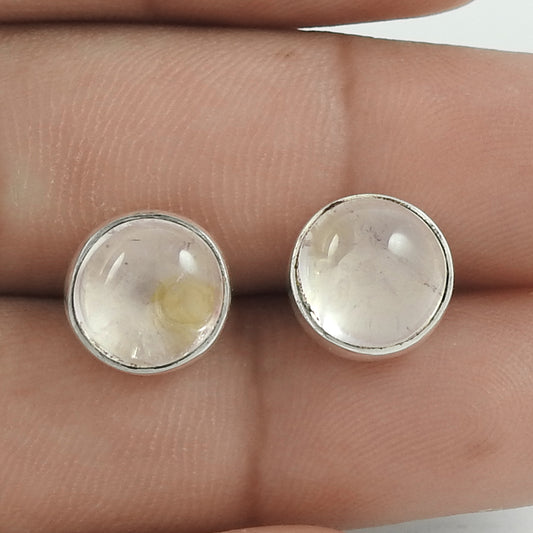 Natural Rose Quartz Gemstone Stud Mothers Day Gift Earrings 925 Sterling Silver L1