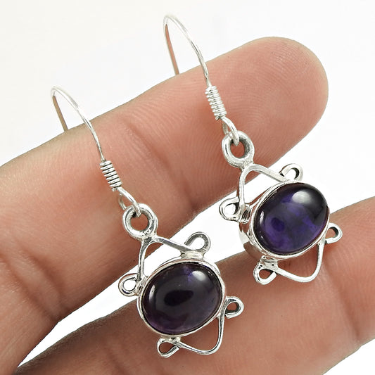 Mothers Day Gift Natural Amethyst Gemstone Dangle Bohemian Earrings 925 Silver U1