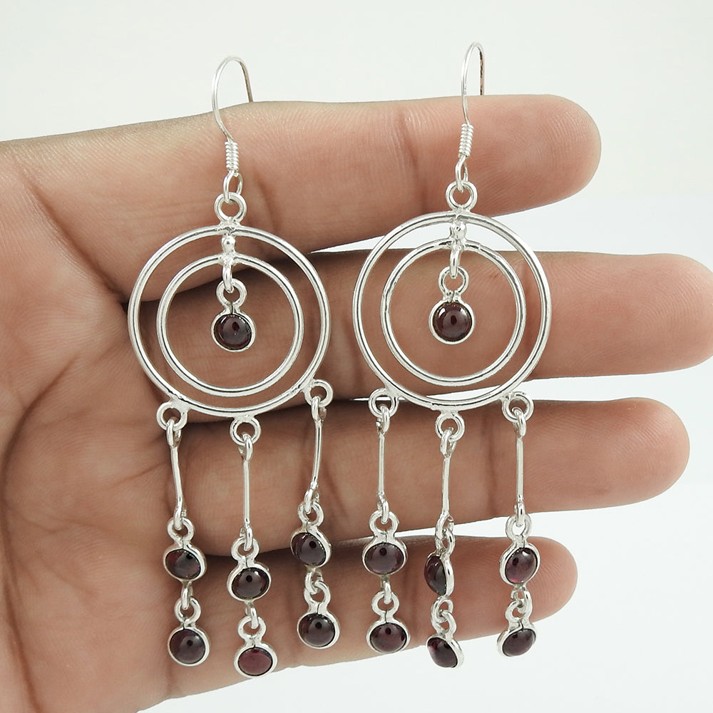 Gift For Women Drop/Dangle Ethnic Earrings 925 Silver Natural Garnet N13