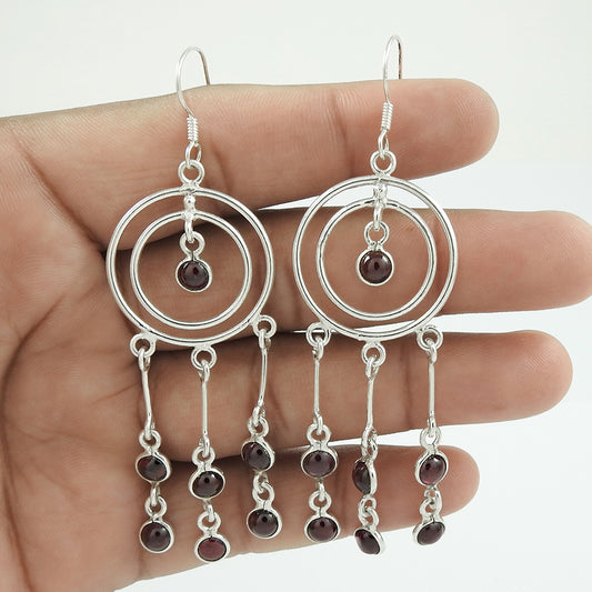 Gift For Women Drop/Dangle Ethnic Earrings 925 Silver Natural Garnet N13